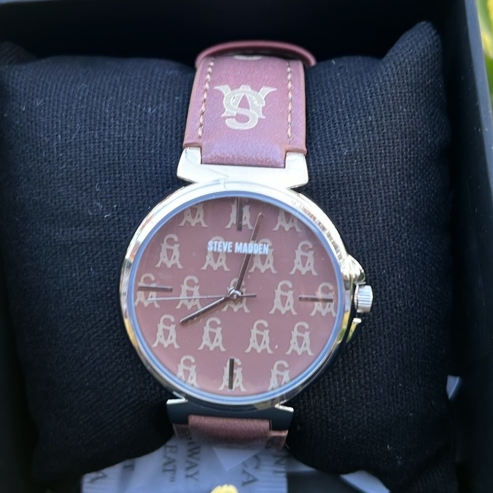 Steve Madden Brown and Tan Polyurethane Leather Strap with Logo Watch, 36mm